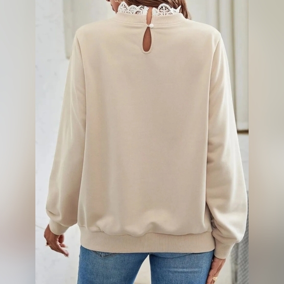 SHEIN Frenchy Heart Embroidery Contrast Lace Sweatshirt Size M UK 10 - Picture 2 of 13